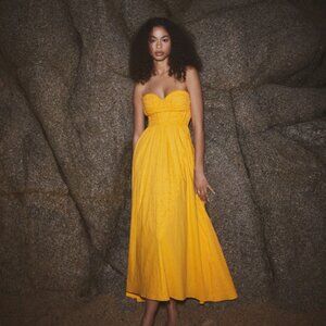 MANGO Yellow / Orange Flared Corset Dress in Size 6 / Medium (M)